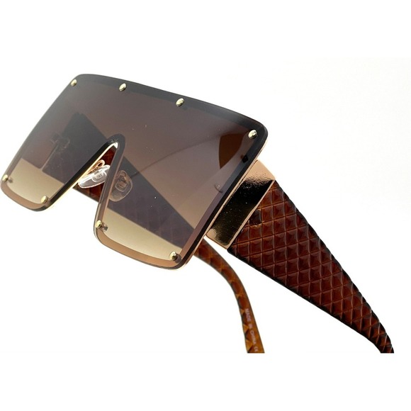 Women Sunglasses Square Big Shades studed Gold Metal Shield Retro Vintage Style - Picture 10 of 12